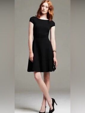 Banana Republic Womens Black Pleated Neckline Fit & Flare Dress Sleeveless 12